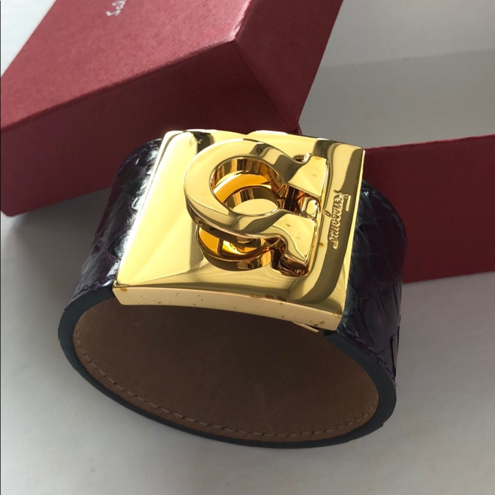 Salvatore Ferragamo Purple & Gold Python Cuff - image 3